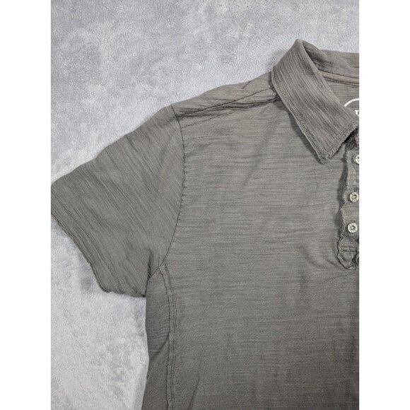 BKE Buckle Polo Shirt Men Large Gray Athletic Fit Distressed Raw Trim Streetwear - Picture 4 of 9